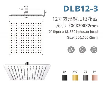 DLB12-3 12寸方形不锈钢顶喷花洒