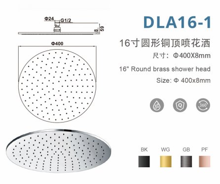DLA16-1 16寸圆形铜顶喷花洒