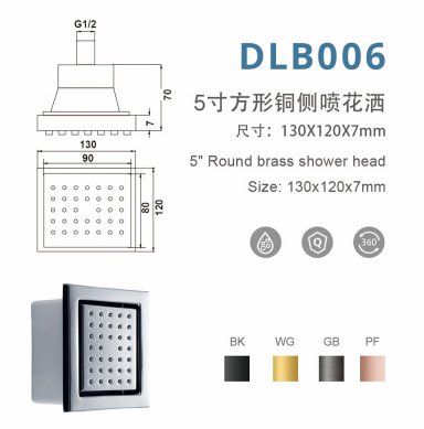 DLB006 5寸方形铜侧喷花洒