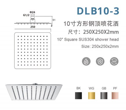 DLB10-3 10寸方形不锈钢顶喷花洒