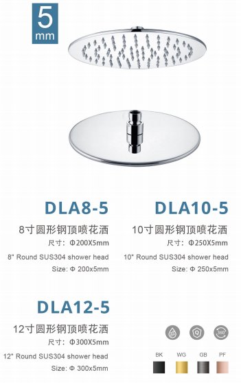 DLA10-5 10寸圆形硅胶易洁不锈钢顶喷花洒