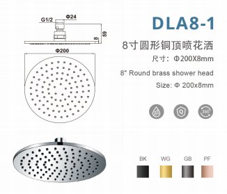 DLA8-1 8寸圆形铜顶喷花洒